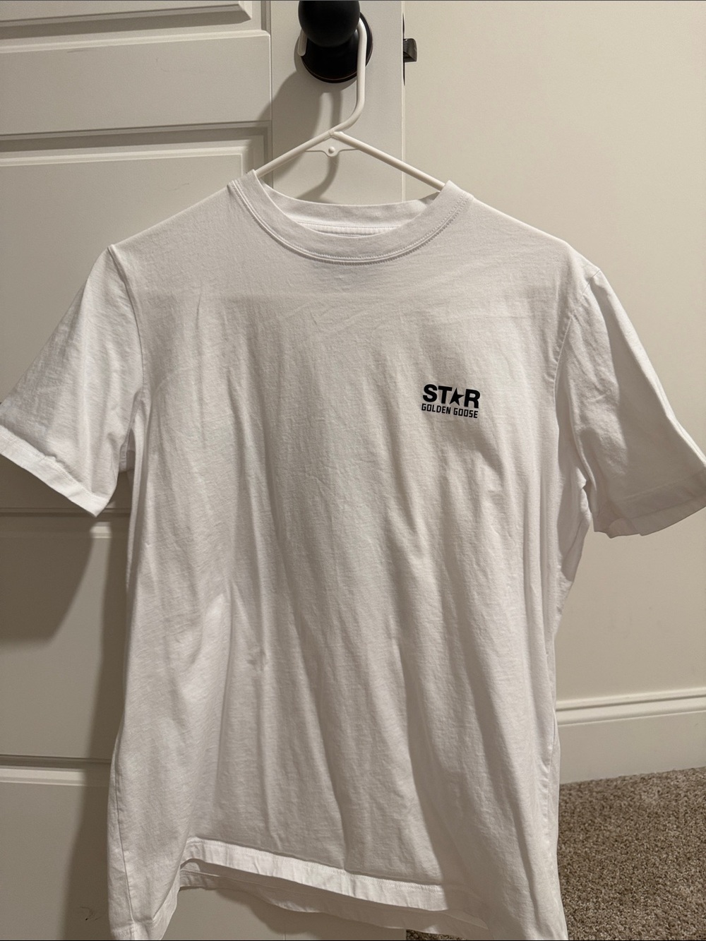 Golden Goose White Short Sleeve Crewneck T-Shirt with Small Black STAR Logo